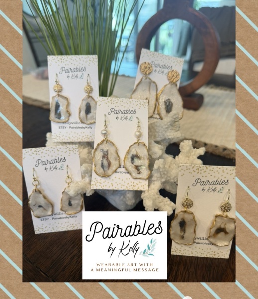 Pairables earrings displayed in a frame